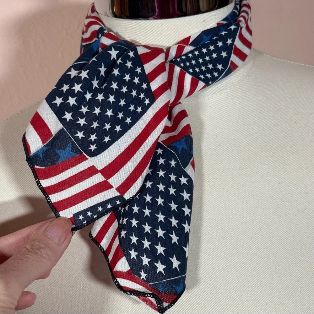 Vintage 1980 90 Handmade retro western flag print bandana scarf USA 🇺🇸 - Picture 13 of 15